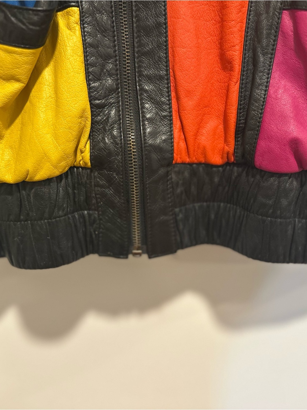 VTG 80s Avanti SzM vivid colorblock leather bomber jacket Oversized Boxy Slouchy - Picture 7 of 14